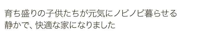 育ち盛りの子供たちが元気にノビノビ暮らせる静かで、快適な家になりました